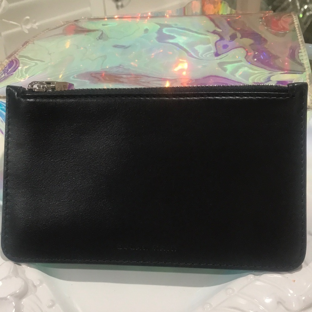 DYLAN KAIN black leather zipper skinny wallet three credit card inserts